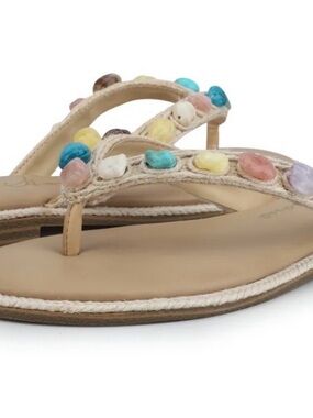 Vintage Havana Beige Thong Sandals with Multicolor Pastel Stones  (Sandy)